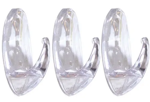 Крючок-вешалка для одежды Kleber / Клебер Strong мебельный, настенный, пластиковый, цвет прозрачный, 50х35х25мм, в упаковке 3шт. / товары для дома