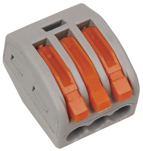 Клемма IEK / ИЕК СМК 222-413 монтажная, 3-х проводная, с рычагами, из латуни и пластика, серая, 32А, сечение провода 0.08-4мм², 4шт. в упаковке / электрика