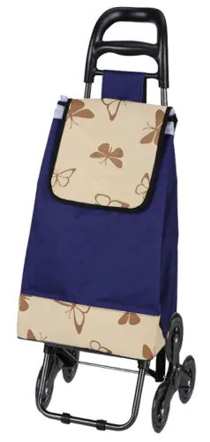 Сумка тележка Рыжий кот Бабочки на колесах, из хлопка, металлический каркас, синяя, 30кг / хозяйственные товары