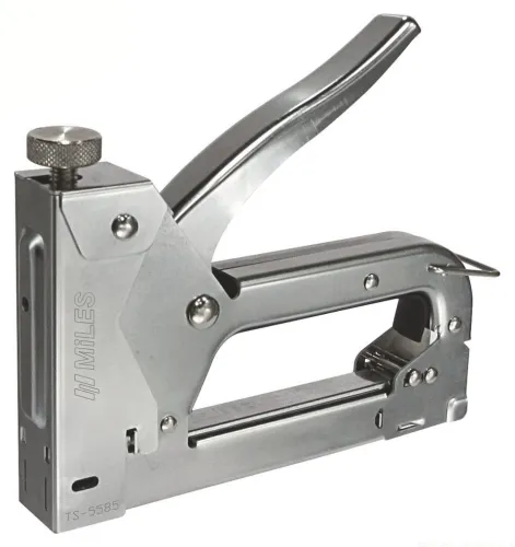 Степлер строительный MILES / Майлз скобозабивной, в металлическом корпусе, серебристый, скобы тип 53 / инструменты
