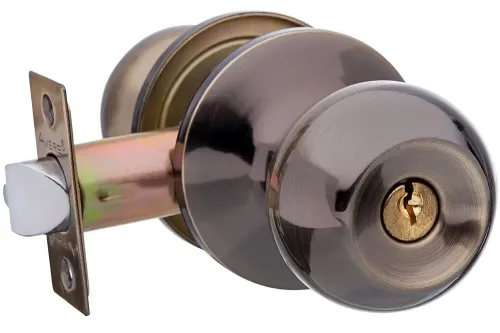 Защелка дверная AVERS / Аверс Blister 6072-01-АВ ручка-кноб шарообразная, с ключом и фиксатором, из стали, бронзовая / фурнитура для мебели