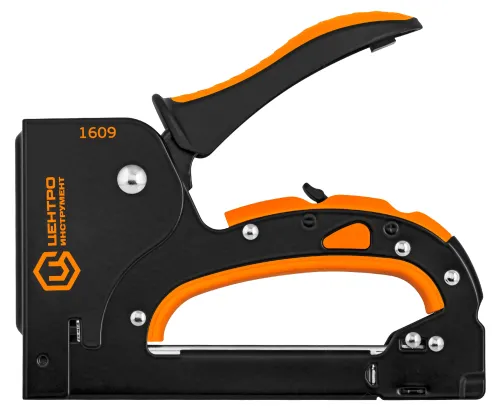 Степлер строительный ЦентроИнструмент с регулировкой удара, в металлическом корпусе с прорезиненной рукояткой, черный, скобы тип 53 / инструменты