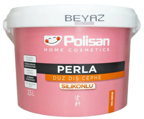 Фасадная краска Polisan / Полисан PERLA SILIKONLU DIS CEPHE база А, щелочестойкая атмосферостойкая силиконовая, белая/матовая, 2.5л / лакокрасочные материалы