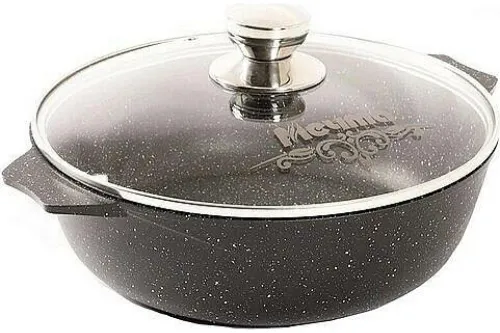 Кастрюля Мечта АП Гранит black induction Pro с крышкой, из алюминия, диаметром 28см, высотой 12.5см, объемом 4л / посуда для кухни