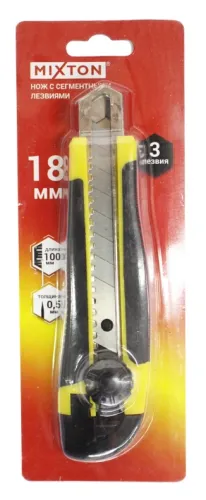 Нож строительный MIXTON / Микстон с автофиксатором и сегментным выдвижным лезвием, из металла, черный, 160мм / инструменты