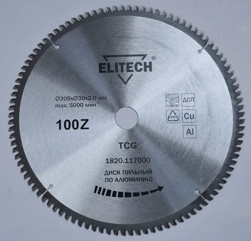 Диск пильный Elitech / Элитеч по алюминию, из металла, зубья 100шт., диаметр 305мм, посадочный 30мм / расходные материалы и оснастка