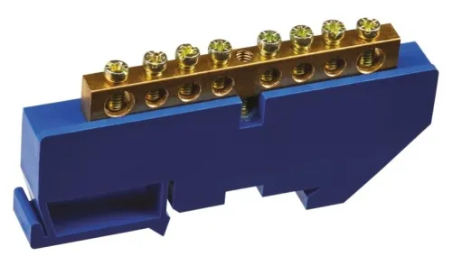 Нулевая шина Navigator / Навигатор NBB-M69-8D на DIN-изоляторе из латуни и бронзы, сечение провода 6-9мм², 100А, 8 контактов / электрика