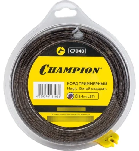 Леска для триммера Champion / Чемпион Magic витой квадрат, с ножом в комплекте, нейлоновая, толщина 2.4мм, 87м / садовая техника