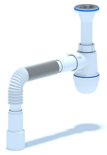 Сифон сливной Анипласт Ани для умывальников с литым выпуском и гибкой трубой, из пластика и нержавеющей стали, белый, 40/50мм, 1.1/4дюйм / сантехника