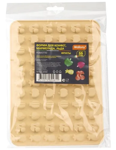 Форма для льда, мармелада, конфет Mallony / Маллони PERFETTO прямоугольная, универсальная 66 ячеек, из силикона, 21×15×0.8см / товары для кухни