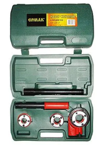 Клупп трубный Ермак КТ-6 набор для нарезания конической резьбы, резцы из легированной стали / инструменты для ремонта и строительства