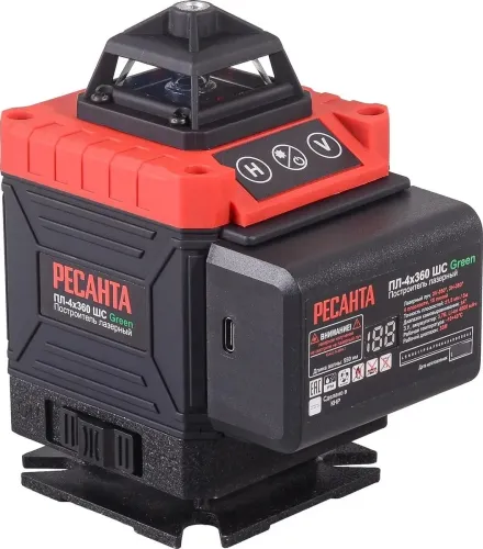 Лазерный уровень Ресанта ПЛ-4Х360ШС Green со штатифом аккумуляторный, 4 зеленых луча, 30м, ±1.5мм / нивелир