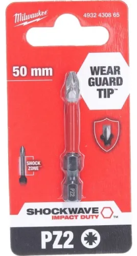 Бита Milwaukee / Милуоки Shockwave Impact Duty торсионная, для шуруповерта, из стали, PZ2, 50мм, 1шт. / инструменты