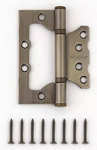 Петля мебельная Vanger / Вангер накладная универсальная, металлическая, цвет бронза, 100х75мм / фурнитура