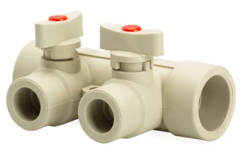 Коллектор Lammin / Ламмин распределительный, с шаровыми кранами, из полипропилена, серый, вход 32мм, 2 присоединения, 25бар / водоснабжение