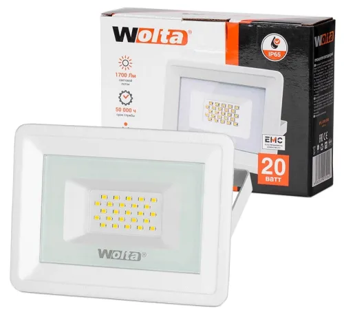 Прожектор Wolta / Вольта WFL-20W/06 светодиодный, уличный, белый, 108×76×26мм, 1800Лм, 5700К, 20Вт / освещение