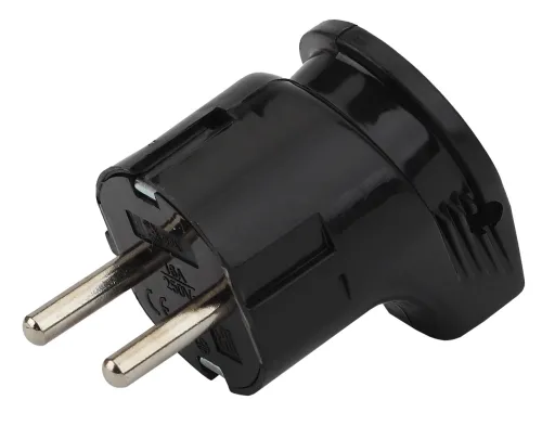 Вилка электрическая ЭРА Б0039679 с заземлением, евро, угловая, в пластиковом корпусе, черная, 16А, IP20 / электрика