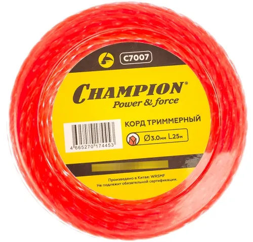 Леска для триммера Champion / Чемпион Twisted Square витой квадрат, нейлоновая, диаметр 3.0мм, 25м / садовая техника
