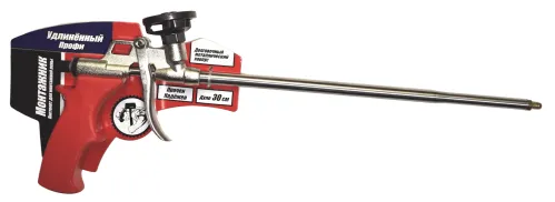 Пистолет для монтажной пены Монтажник Профи удлиненный, механический, в корпусе из металла и пластика, красный, размер 370×200х47мм / инструменты