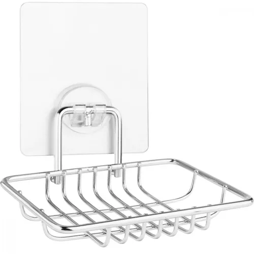 Мыльница Kleber / Клебер Lite настенная решетка для ванной на силиконовом креплении, из металла, цвет хром, 115×95×90мм / товары для дома