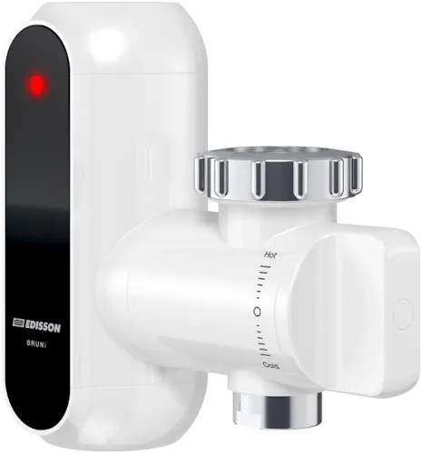 Водонагреватель проточный EDISSON / Эдиссон Bruni на кран, белый, 130х145х65мм, 230В, 1.4л/мин, 3.5кВт / бытовая техника
