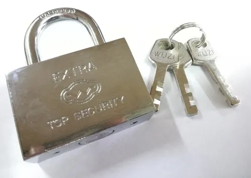 Замок навесной СКОБЯНОЙ цилиндровый, стальной, 90мм, 3 ключа