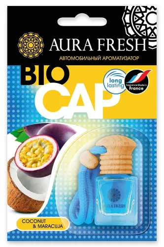Ароматизатор автомобильный Aura Fresh / Аура Фреш Bio Cap Coconut&Maracuja подвесной, фруктовый, 6мл / автотовары