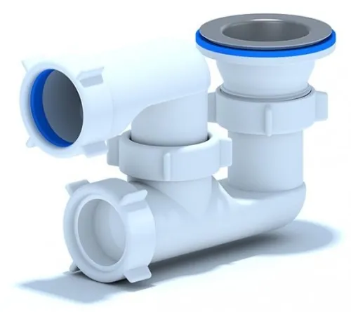 Сифон сливной Анипласт Ани регулируемый для душевого поддона с выпуском, из пластика и нержавеющей стали, белый, 40мм, 1.1/2дюйм / сантехника