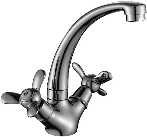 Смеситель Rossinka Silvermix / Россинка Сильвермикс Q02-64 для кухни, двухрычажный, из латуни, цвет хром, излив 169мм, под отверстие диаметром 34мм / сантехника