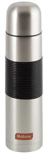 Термос Mallony / Маллони Nuovo с силиконовыми вставками, из нержавеющей стали и полипропилена, серебристый, 1л / термопосуда