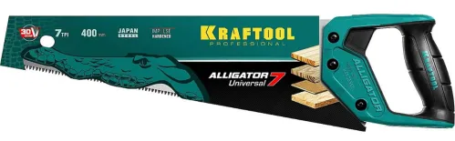 Ножовка по дереву KRAFTOOL / Крафтул Aligator Universal 7 универсальная, с двухкомпонентной D-образной рукояткой, из стали, лезвие 400мм / ручной инструмент