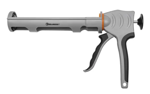 Пистолет для герметика Rollingdog / Роллиндог Elite полузакрытый, в пластиковом корпусе, серый, длина 225мм / инструменты для ремонта и строительства