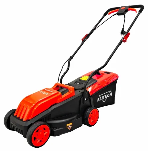 Газонокосилка электрическая Elitech / Элитек ГЭ 1232ТK с комбинированным травосборником на 28л, режущее полотно 32см, срез травы 2.5-6.5см, 3200об/мин, 1200Вт / садовый инструмент
