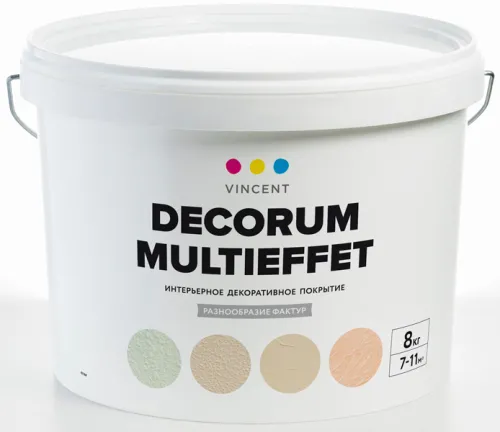 Декоративная штукатурка Vincent Decor / Винсент Декор Decorum Multieffet фактурная, для внутренних работ, водно-дисперсионная, белая, 8кг / строительные смеси