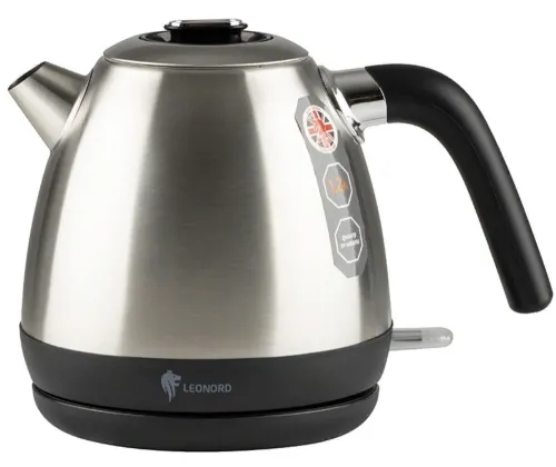 Чайник электрический Leonord / Леонорд LE-1504 со световым индикатором работы, в корпусе из нержавеющей стали, серый, 1.2л, 1630Вт / товары для дома