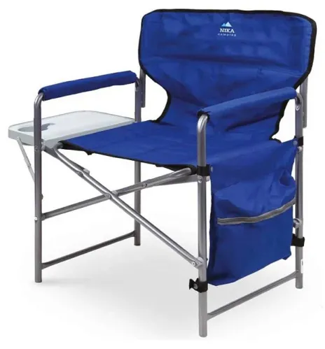 Кресло складное Nika / Ника КСП/6 с полкой и боковым карманом, металлическая труба, ткань с водоотталкивающей пропиткой, цвет синий, до 120кг, 500х770х860мм / товары для пикника