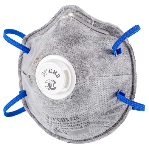 Респиратор РУССИЗ 926 с клапаном, полумаска фильтрующая противопыльная с угольным слоем, одноразовая, из полипропилена, FFP2 / защита органов дыхания