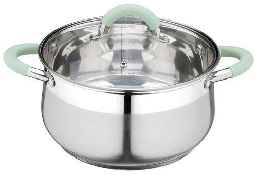 Кастрюля Mallony / Маллони MENTOLO с крышкой, из нержавеющей стали, диаметром 20см, высотой 10.5см, объемом 3.9л / посуда для кухни