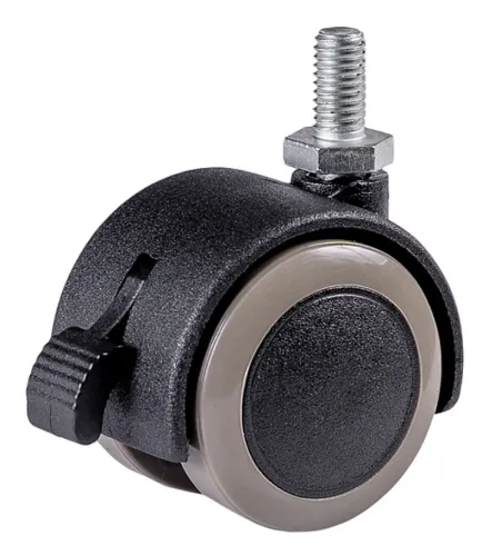 Мебельное колесо Larvij / Ларвидж LWTB-40GY двойное, поворотное, с тормозом, пластиковое, черное, диаметр 40мм / фурнитура