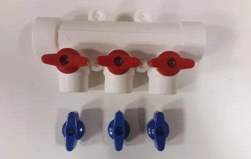 Коллектор Lammin / Ламмин распределительный, с шаровыми кранами, из полипропилена, белый, вход 32мм, 3 присоединения, 25бар / водоснабжение