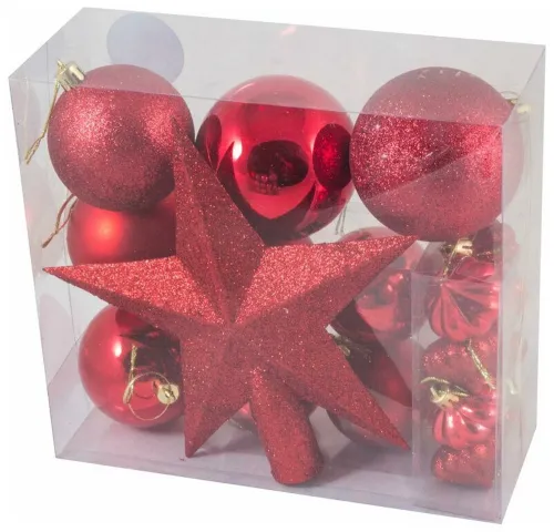 Елочные шары Волшебная Страна SYCB17-516 со звездой, однотонные, пластиковые, красные, 18шт. в упаковке / товары для праздников