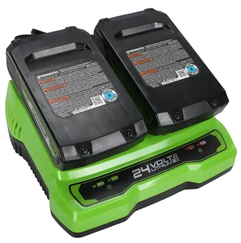 Зарядное устройство Greenworks / Гринворкс G24X2UC2 для инструмента, быстрое, слайдер, для двух аккумуляторов, в пластиковом корпусе, Li-Ion, 2А, 24В / зарядник