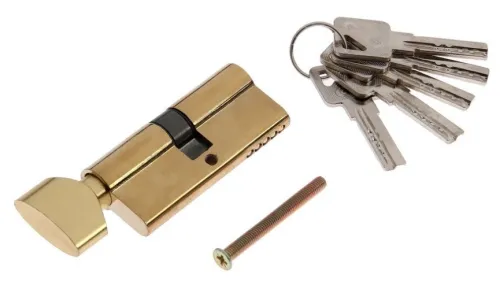 Цилиндровый механизм СКОБЯНОЙ двухсторонний, ключ-вертушка, латунь, цвет золото, 70мм / фурнитура