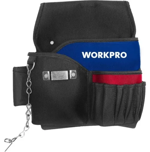 Сумка для инструментов WORKPRO / Воркпро электрика поясная, из полиэстера, черная, 290×270х30мм / оборудование для мастерской