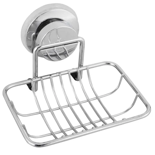 Мыльница Fora / Фора Atlant настенная решетка для ванной на вакуумной присоске, из латуни, цвет хром, 120×115×100мм / товары для дома