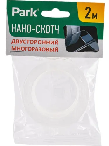 Клейкая лента PARK / Парк Нано-скотч двусторонняя многоразовая, акрил, прозрачная, ширина 20мм, длина 2м