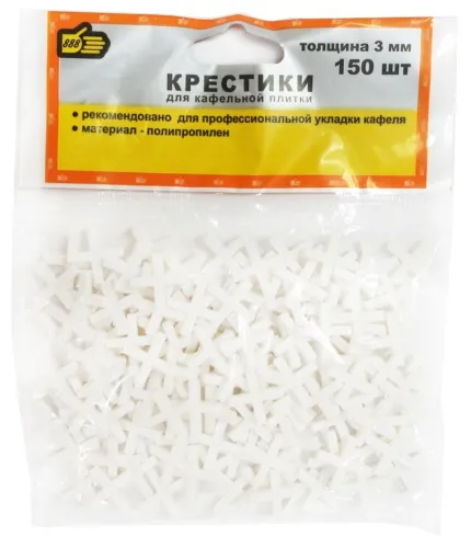 Крестики 888 для кафельной плитки, пластиковые, белые, 3мм, 150шт. в упаковке / крепеж