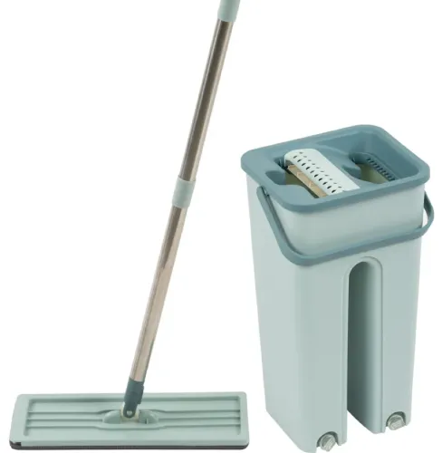 Швабра Рыжий кот Clean Hands отжимная, из металла и пластика, с насадкой из микрофибры и ведром объемом 6л, ручка 120см / хозяйственные товары