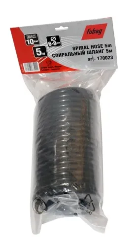 Шланг для компрессора Fubag / Фубаг пневматический, воздушный, спиральный, с фитингами, нейлоновый, черный, диаметр 6-8мм, 10бар, 5м / инструменты