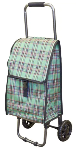 Сумка тележка Рыжий кот Клетка, 30кг, металл каркас, зеленая